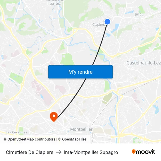 Cimetière De Clapiers to Inra-Montpellier Supagro map