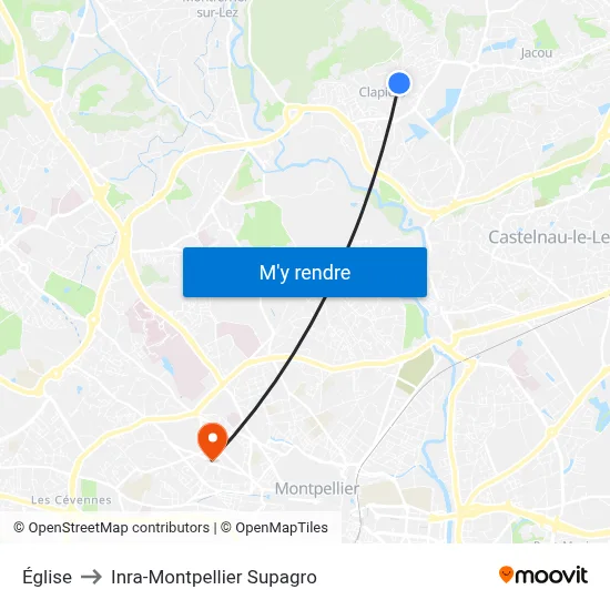Église to Inra-Montpellier Supagro map
