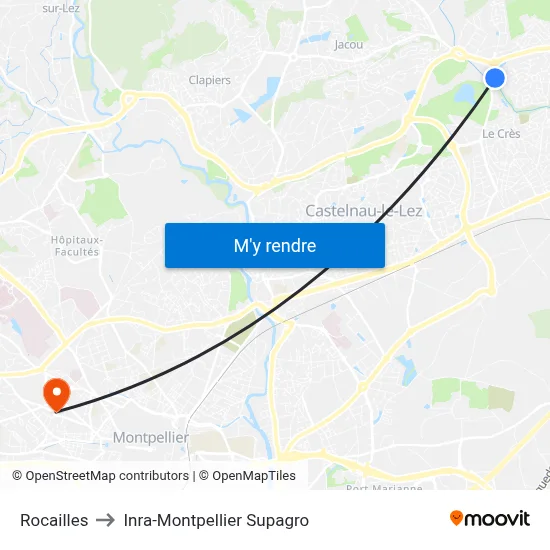 Rocailles to Inra-Montpellier Supagro map