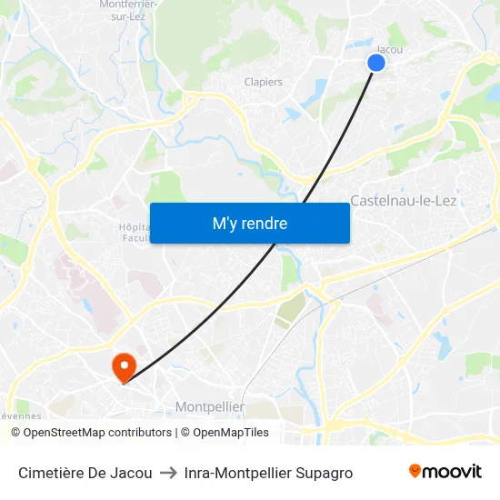 Cimetière De Jacou to Inra-Montpellier Supagro map