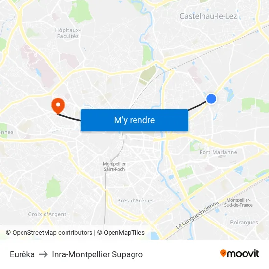 Eurêka to Inra-Montpellier Supagro map