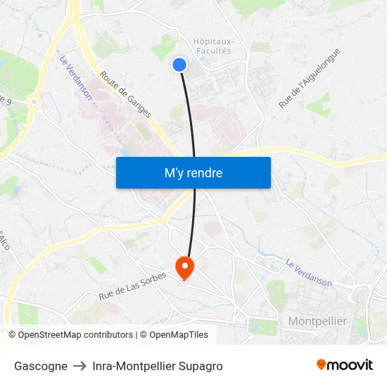 Gascogne to Inra-Montpellier Supagro map