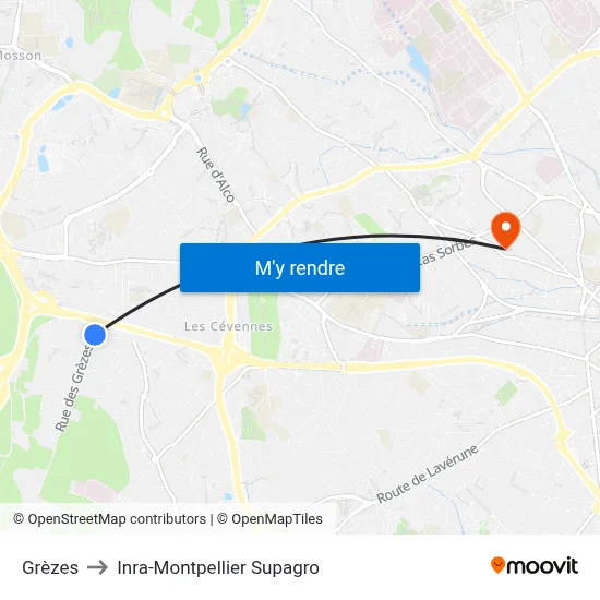 Grèzes to Inra-Montpellier Supagro map