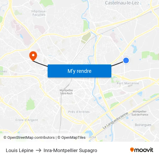 Louis Lépine to Inra-Montpellier Supagro map