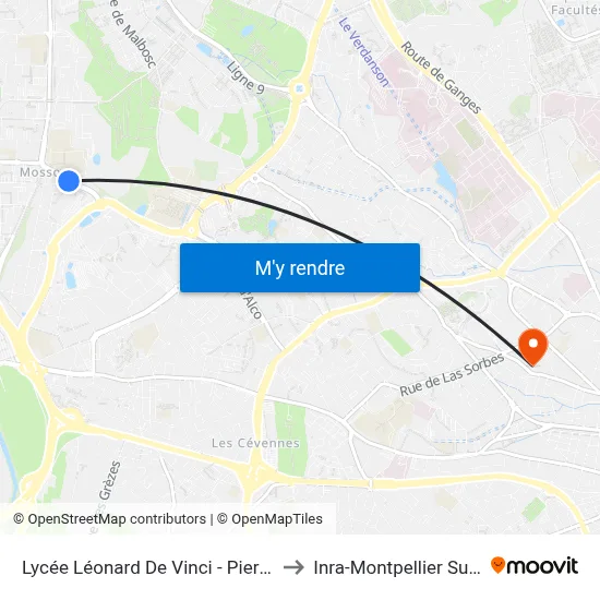Lycée Léonard De Vinci - Pierresvives to Inra-Montpellier Supagro map