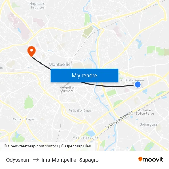 Odysseum to Inra-Montpellier Supagro map