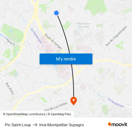 Pic Saint-Loup to Inra-Montpellier Supagro map