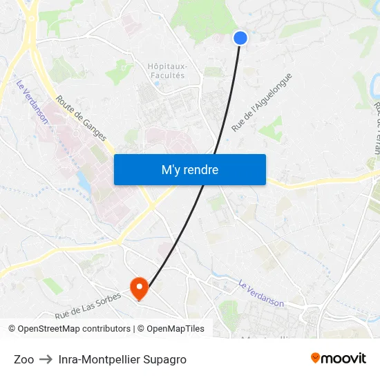 Zoo to Inra-Montpellier Supagro map