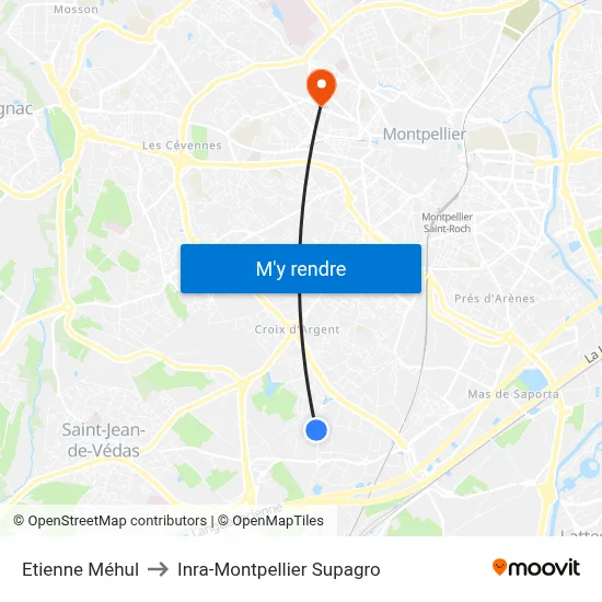 Etienne Méhul to Inra-Montpellier Supagro map