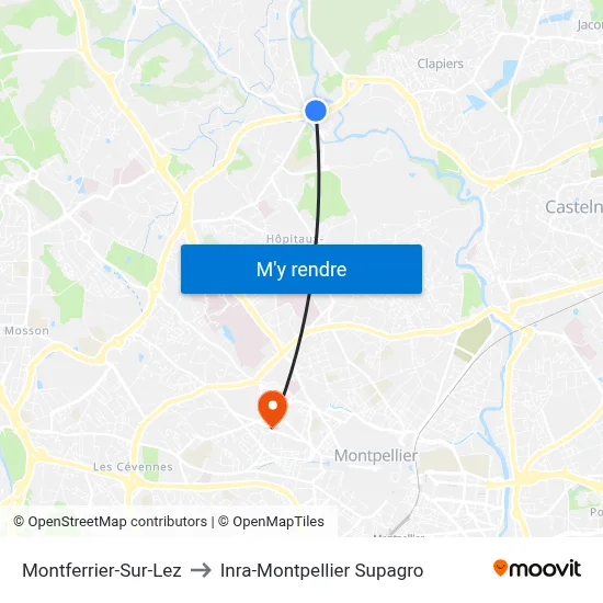 Montferrier-Sur-Lez to Inra-Montpellier Supagro map