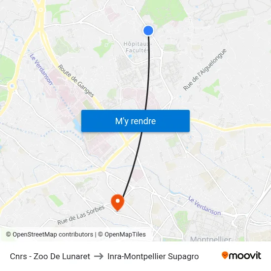 Cnrs - Zoo De Lunaret to Inra-Montpellier Supagro map