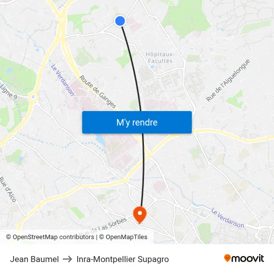 Jean Baumel to Inra-Montpellier Supagro map