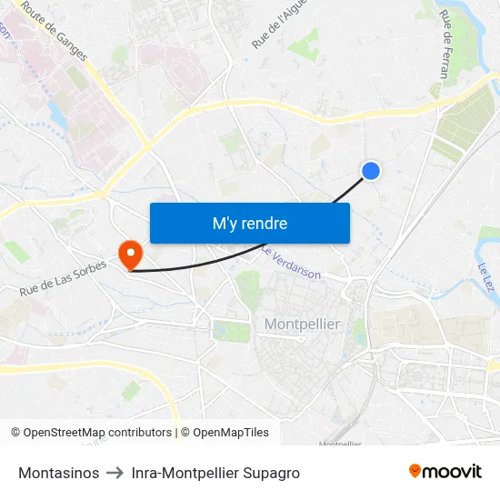 Montasinos to Inra-Montpellier Supagro map
