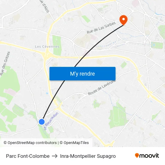 Parc Font-Colombe to Inra-Montpellier Supagro map
