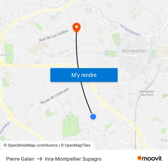 Pierre Galen to Inra-Montpellier Supagro map