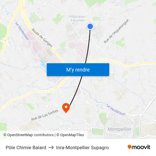 Pôle Chimie Balard to Inra-Montpellier Supagro map