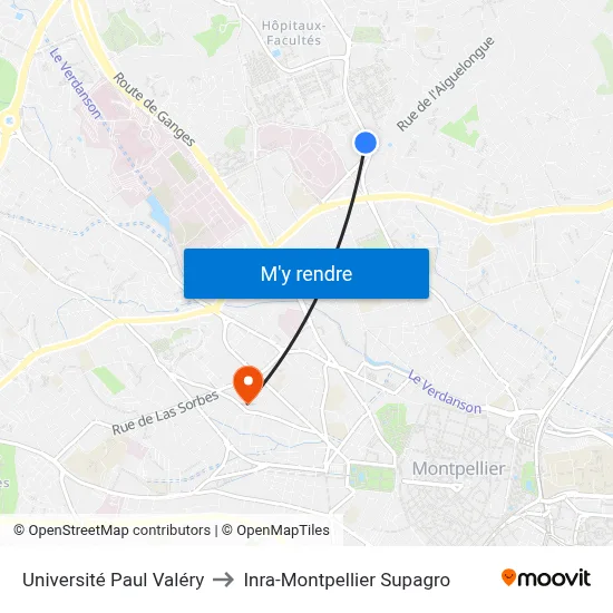Université Paul Valéry to Inra-Montpellier Supagro map