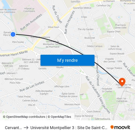Cervantès to Université Montpellier 3 : Site De Saint-Charles map