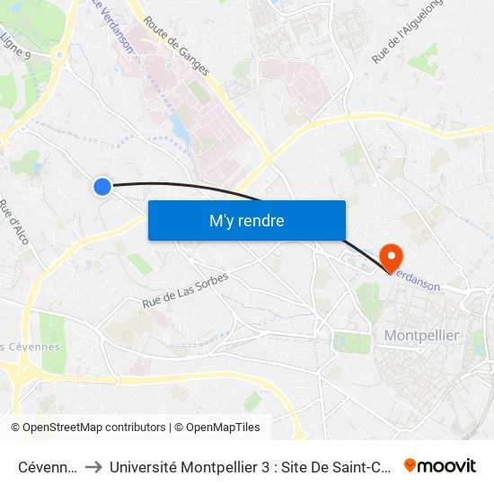 Cévennes to Université Montpellier 3 : Site De Saint-Charles map