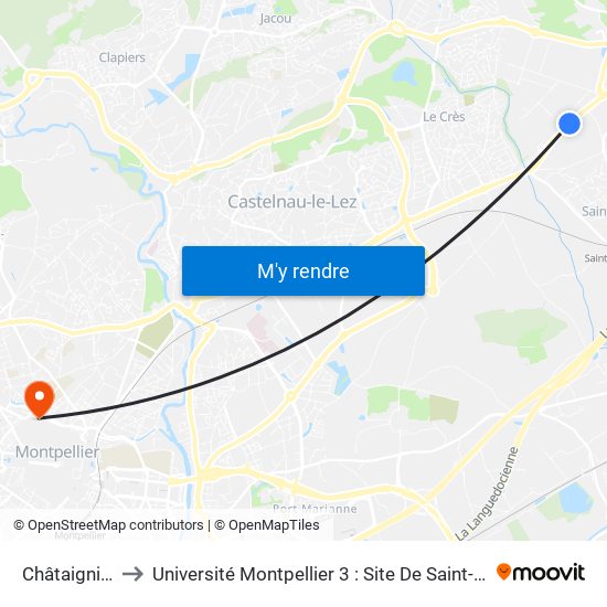 Châtaigniers to Université Montpellier 3 : Site De Saint-Charles map