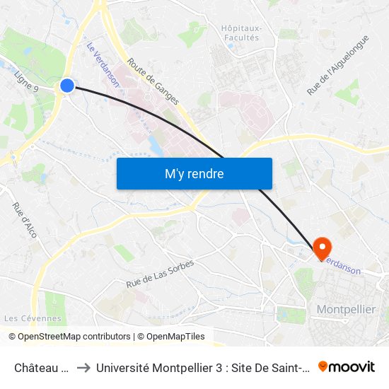 Château D'Ô to Université Montpellier 3 : Site De Saint-Charles map
