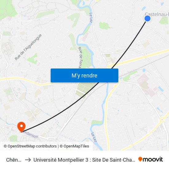 Chênes to Université Montpellier 3 : Site De Saint-Charles map