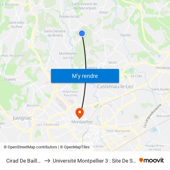 Cirad De Baillarguet to Université Montpellier 3 : Site De Saint-Charles map