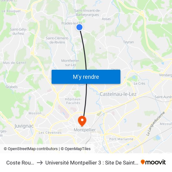 Coste Rousse to Université Montpellier 3 : Site De Saint-Charles map