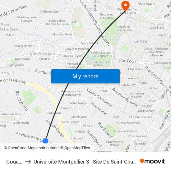 Gouara to Université Montpellier 3 : Site De Saint-Charles map