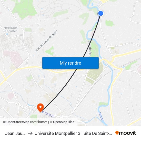 Jean Jaurès to Université Montpellier 3 : Site De Saint-Charles map