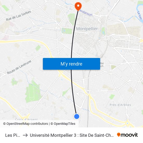 Les Pins to Université Montpellier 3 : Site De Saint-Charles map
