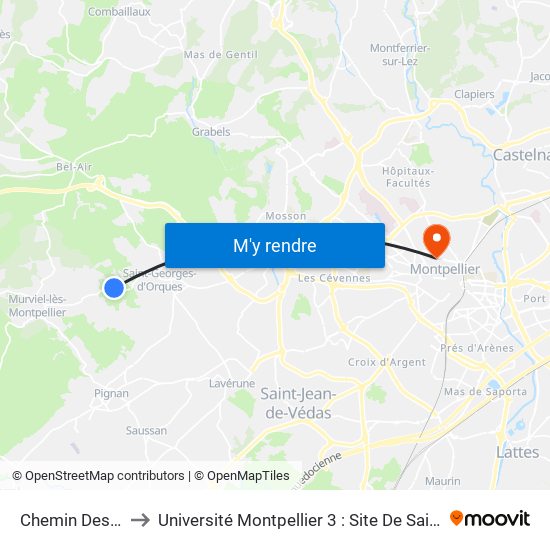 Chemin Des Pins to Université Montpellier 3 : Site De Saint-Charles map