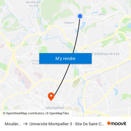 Moulières to Université Montpellier 3 : Site De Saint-Charles map