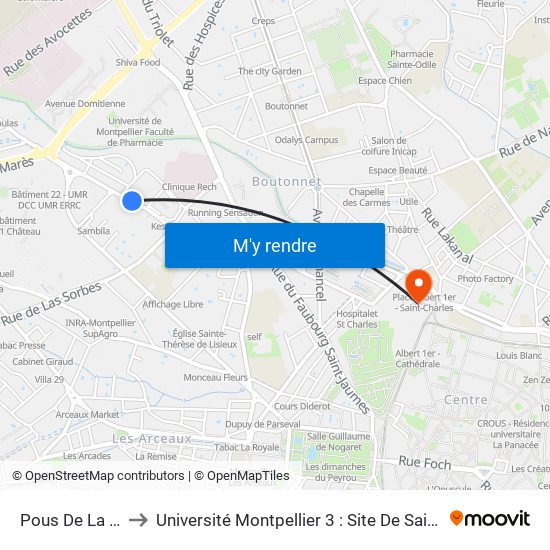 Pous De La Sers to Université Montpellier 3 : Site De Saint-Charles map