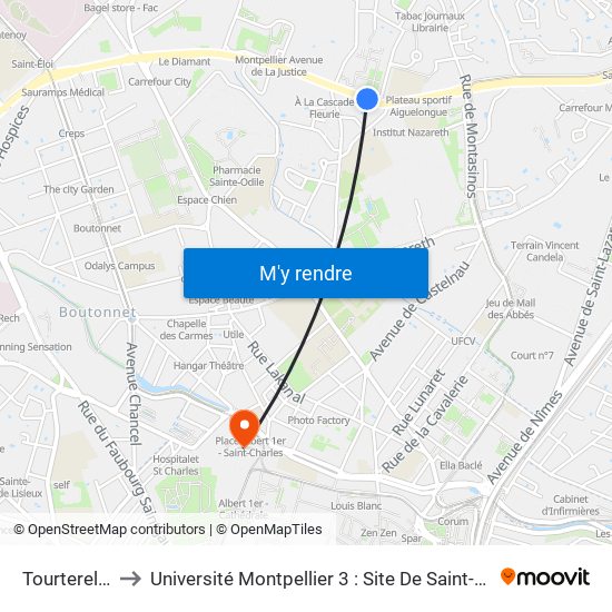 Tourterelles to Université Montpellier 3 : Site De Saint-Charles map