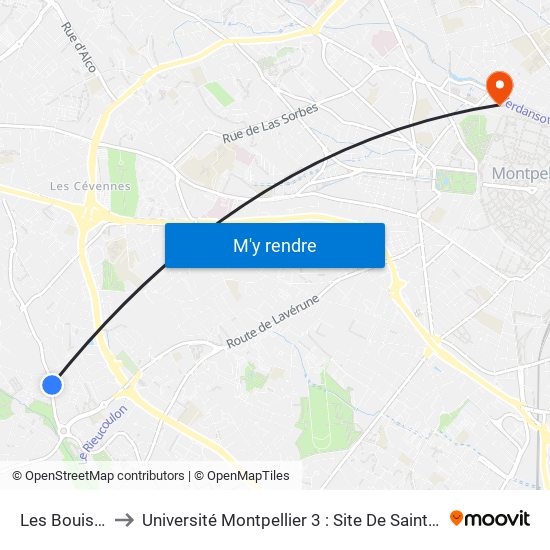 Les Bouisses to Université Montpellier 3 : Site De Saint-Charles map