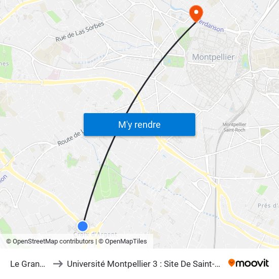 Le Grand M to Université Montpellier 3 : Site De Saint-Charles map