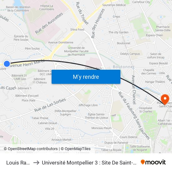 Louis Ravaz to Université Montpellier 3 : Site De Saint-Charles map