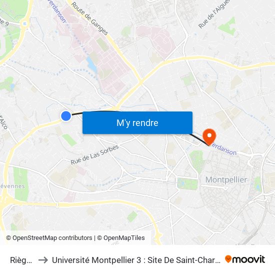 Rièges to Université Montpellier 3 : Site De Saint-Charles map