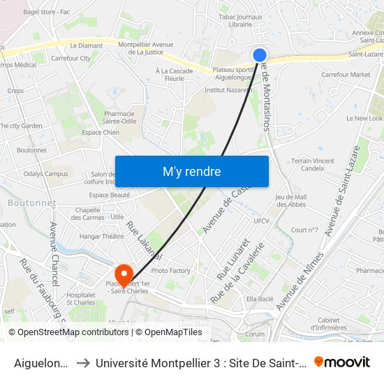 Aiguelongue to Université Montpellier 3 : Site De Saint-Charles map