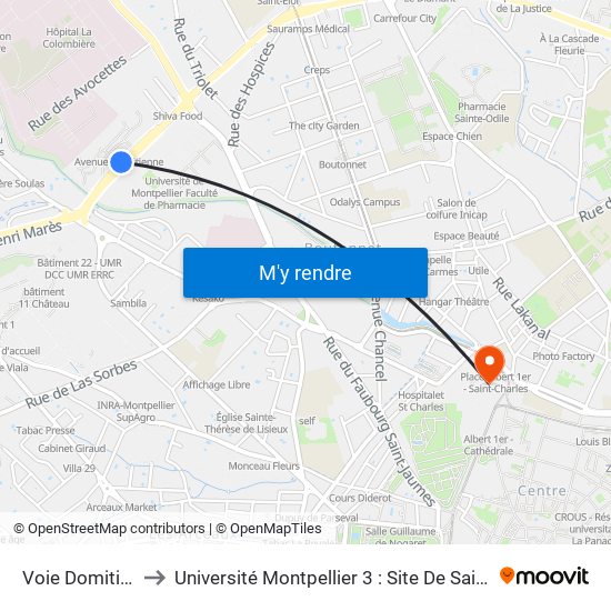 Voie Domitienne to Université Montpellier 3 : Site De Saint-Charles map