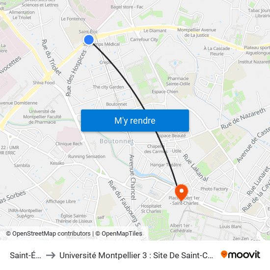 Saint-Éloi to Université Montpellier 3 : Site De Saint-Charles map