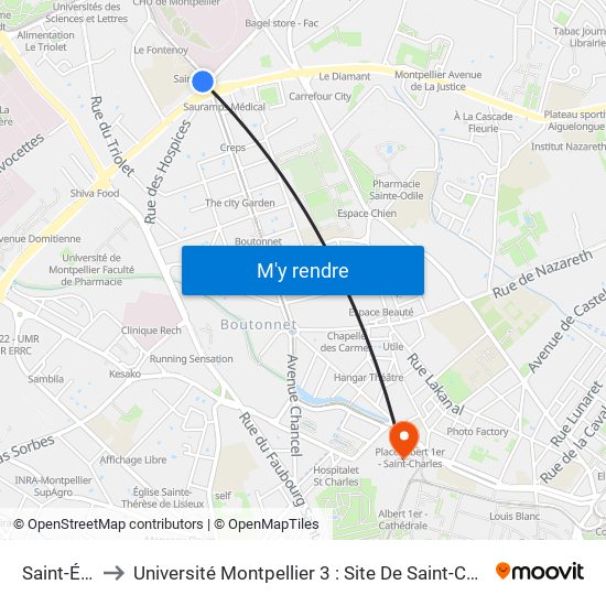 Saint-Éloi to Université Montpellier 3 : Site De Saint-Charles map