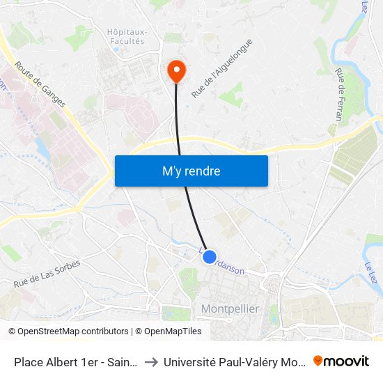 Place Albert 1er - Saint-Charles to Université Paul-Valéry Montpellier 3 map