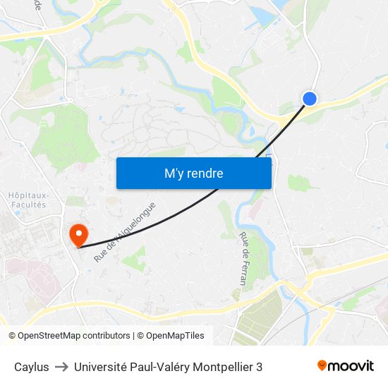 Caylus to Université Paul-Valéry Montpellier 3 map