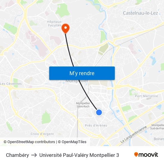 Chambéry to Université Paul-Valéry Montpellier 3 map