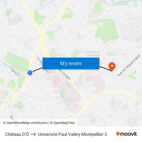 Château D'Ô to Université Paul-Valéry Montpellier 3 map