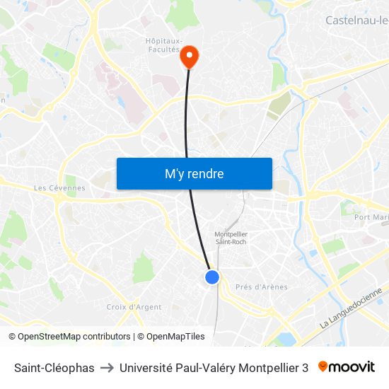Saint-Cléophas to Université Paul-Valéry Montpellier 3 map