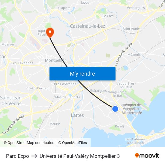 Parc Expo to Université Paul-Valéry Montpellier 3 map