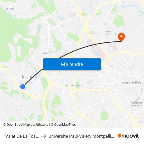 Valat De La Fosse to Université Paul-Valéry Montpellier 3 map